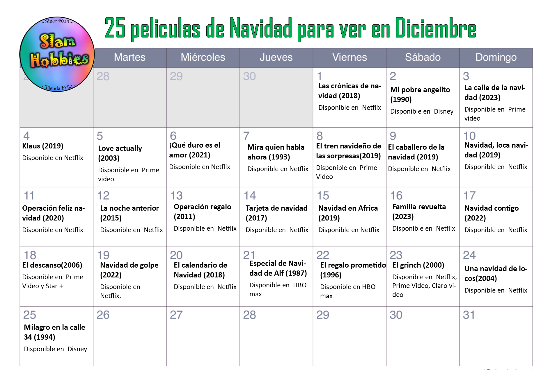 Calendario Peliculas Navideñas